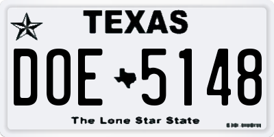 TX license plate DOE5148