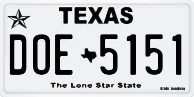 TX license plate DOE5151