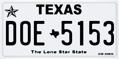 TX license plate DOE5153