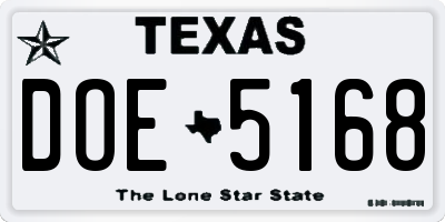TX license plate DOE5168