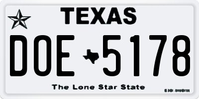 TX license plate DOE5178