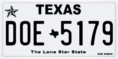 TX license plate DOE5179