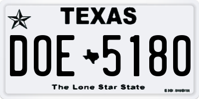 TX license plate DOE5180