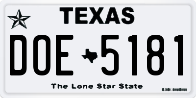 TX license plate DOE5181