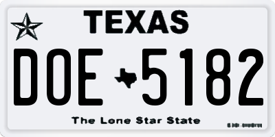 TX license plate DOE5182
