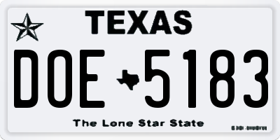 TX license plate DOE5183