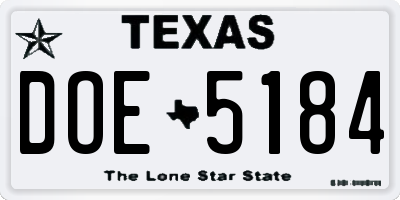 TX license plate DOE5184