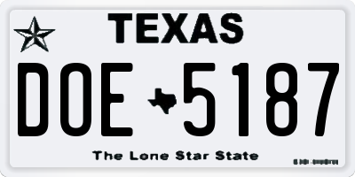 TX license plate DOE5187