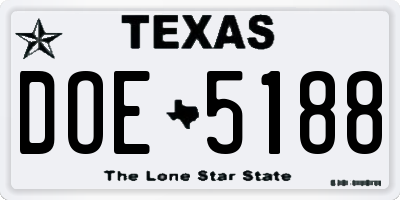 TX license plate DOE5188