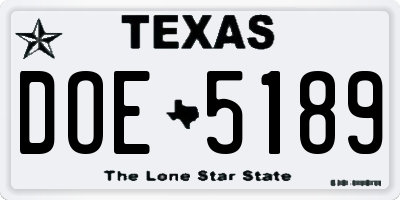 TX license plate DOE5189