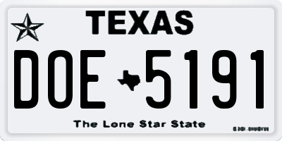 TX license plate DOE5191