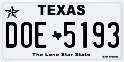 TX license plate DOE5193
