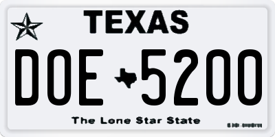 TX license plate DOE5200