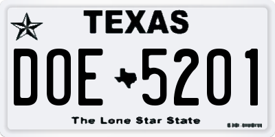 TX license plate DOE5201