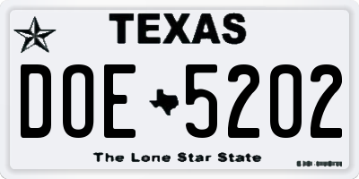 TX license plate DOE5202