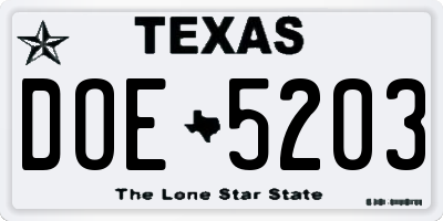 TX license plate DOE5203