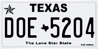 TX license plate DOE5204