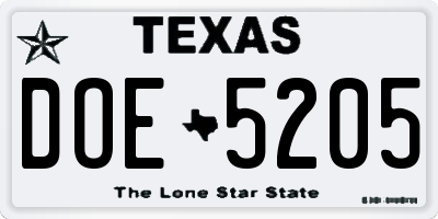 TX license plate DOE5205
