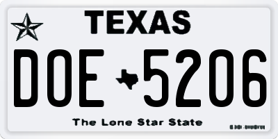 TX license plate DOE5206