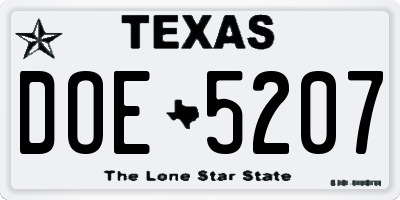 TX license plate DOE5207