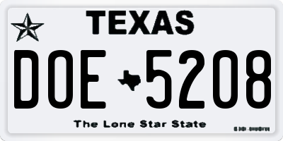 TX license plate DOE5208