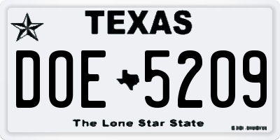 TX license plate DOE5209