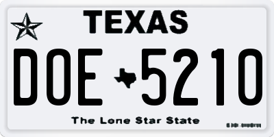 TX license plate DOE5210