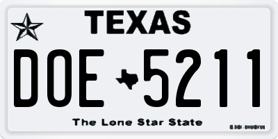 TX license plate DOE5211