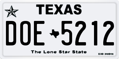 TX license plate DOE5212