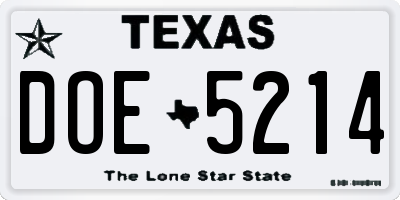 TX license plate DOE5214