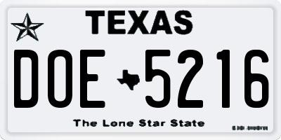 TX license plate DOE5216
