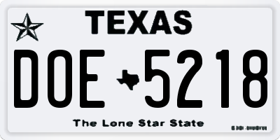 TX license plate DOE5218