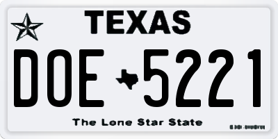 TX license plate DOE5221