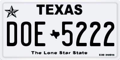 TX license plate DOE5222