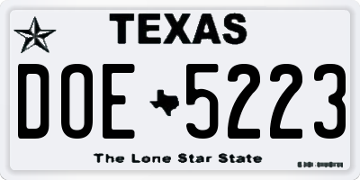 TX license plate DOE5223