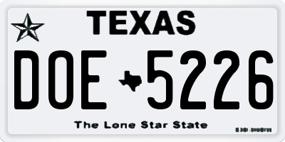 TX license plate DOE5226