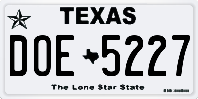 TX license plate DOE5227