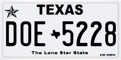 TX license plate DOE5228
