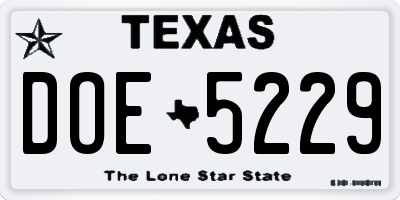 TX license plate DOE5229
