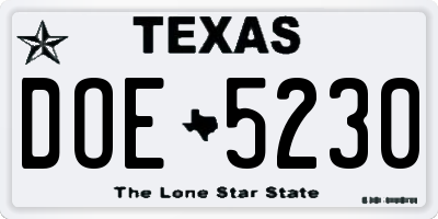 TX license plate DOE5230