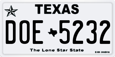 TX license plate DOE5232