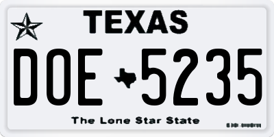 TX license plate DOE5235
