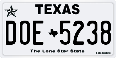 TX license plate DOE5238