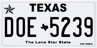 TX license plate DOE5239