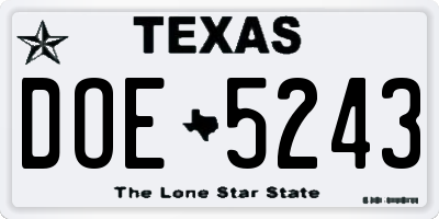 TX license plate DOE5243