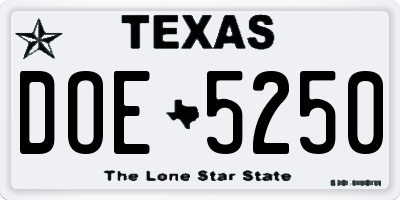 TX license plate DOE5250