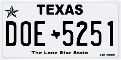 TX license plate DOE5251