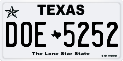 TX license plate DOE5252
