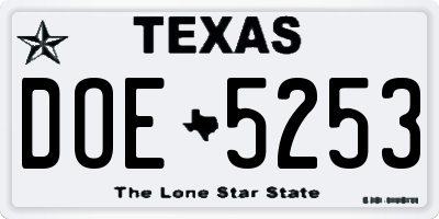 TX license plate DOE5253