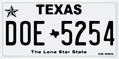 TX license plate DOE5254